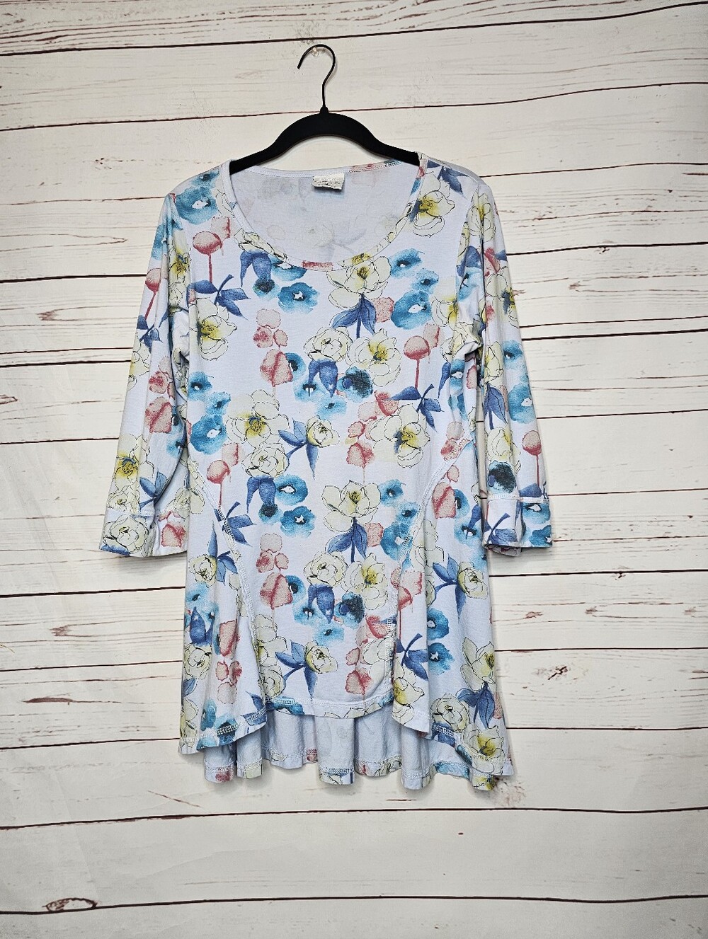 C.M.C. Light Blue Floral Scoop Neck Tunic